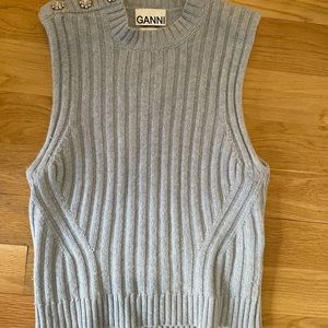 Ganni light blue sweater vest with embellishments